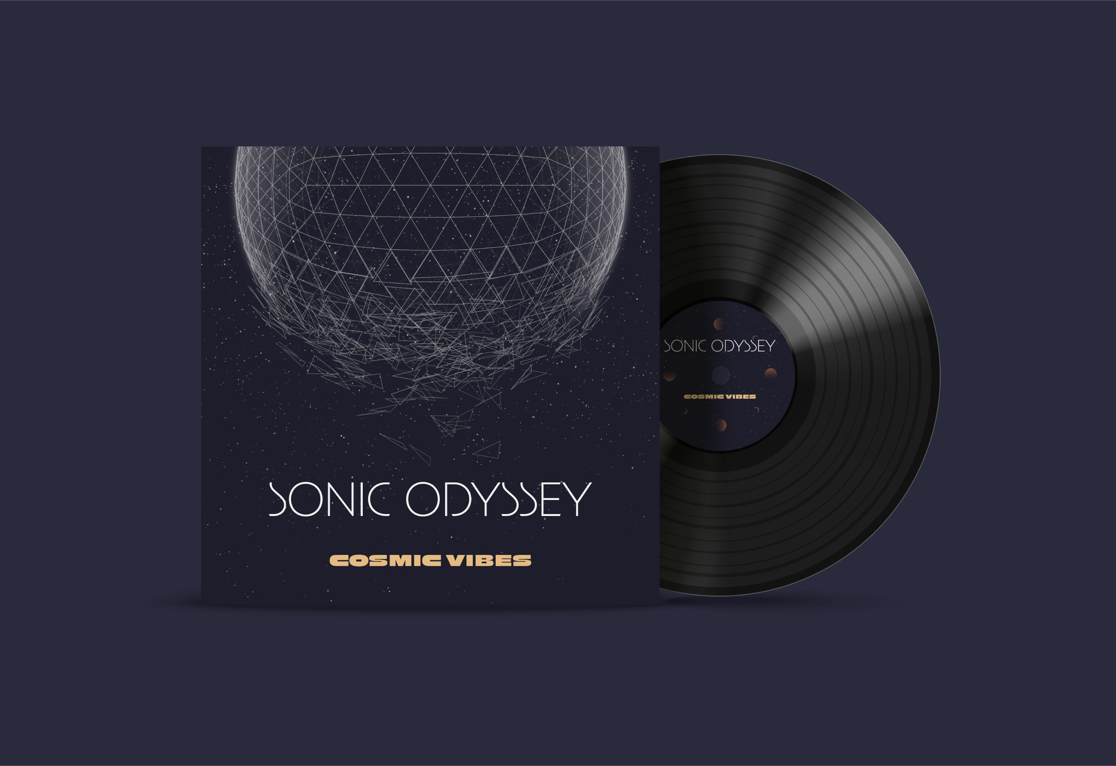 Protoype of record cover Sonic Odyssey for fictional music group called Cosmic Vibes